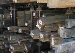 Original oak beams as architectural salvage for reclamation