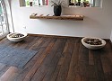 Flooring, oak, made from reclaimed attic boards.